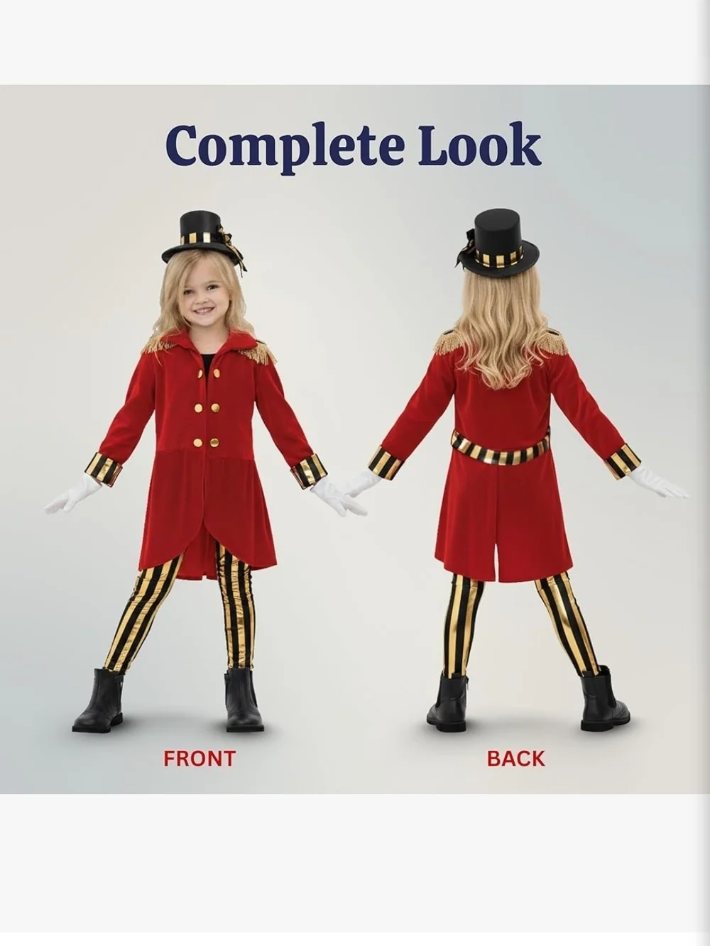 Kids Red Ringmaster Costume with Gold Trim